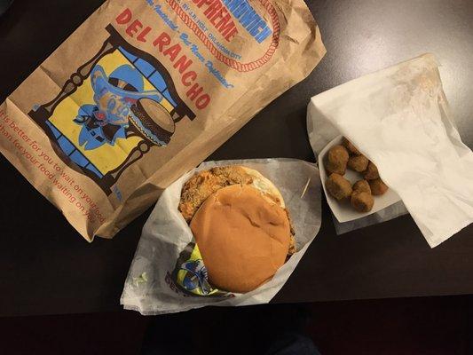 Steak Sandwich Supreme with side of fried okra.