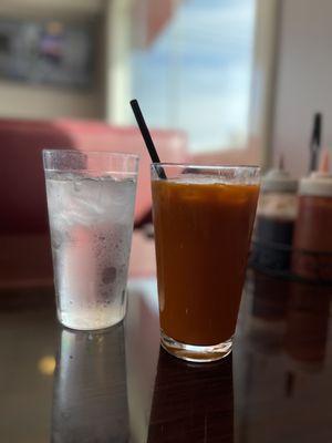 Thai tea and ice water