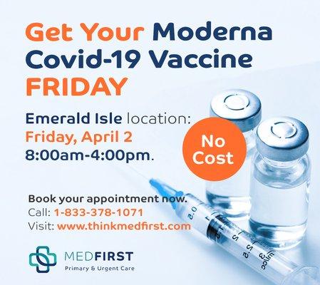 Limited availability. Book your appointment now! Walk-ins will not be accepted. Call 1-833-378-1071 or visit  www.thinkmedfirst.com.