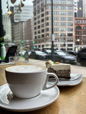 Pistachio latte and carrot cake cheesecake