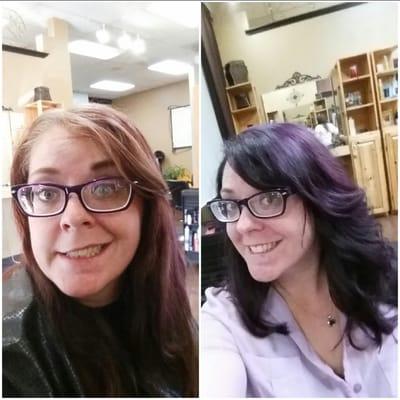 Kathy is absolutely amazing and did a spectacular job with my hair tonight! It's perfectly purple and I love the cut!