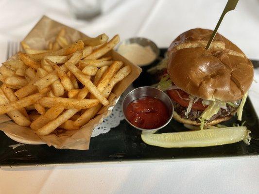 Wagyu cheeseburger with fries