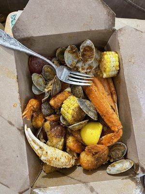 Combo A- snow crab cluster, clams, shrimp, potatoes, & corn