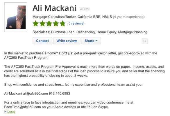 Zillow Profile for Ali Mackani - http://www.zillow.com/profile/amackani/