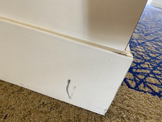 Marks on walls and baseboards around common areas all over.