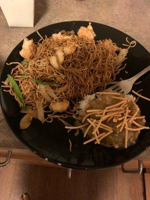 Regular chow mein and shrimp lo mein