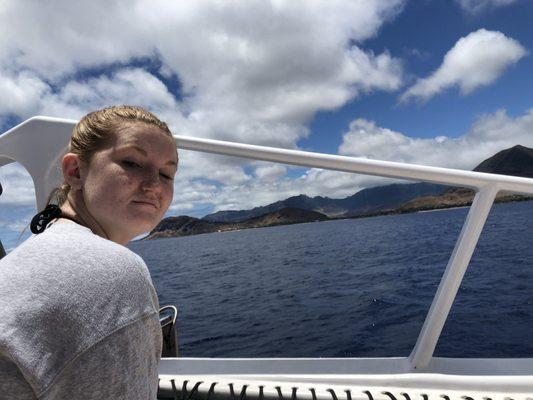 Girl on the boat on the way to snorkeling.