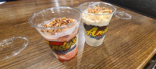 BYO Sundaes (left) caramel with cherries, (right) hot fudge with bananas