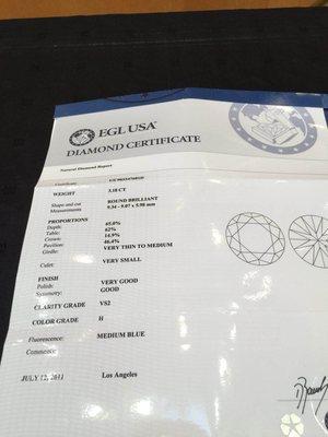 3.18 carats diamond EGL certificate