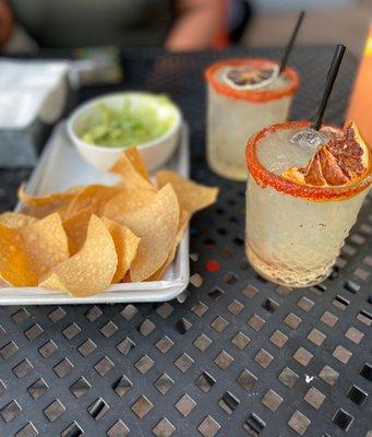 Guac & Chips, Casa Migo's Margarita, & Passion Fruit Margarita.