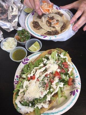 Top: tacos ; Bottom: Huaraches (Yumm)