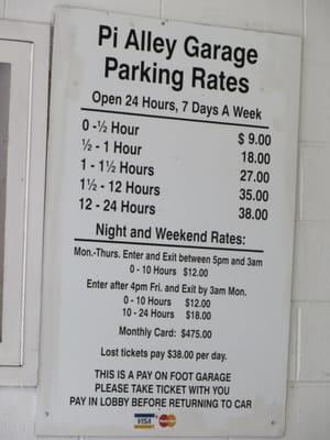 Pi Alley Parking Rates 6/2013