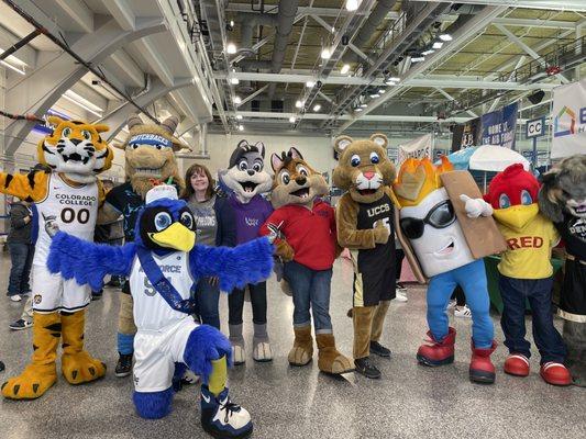 Our Senior V.P. Rhonda with the Colorado mascots on Customer Appreciation Day at AFA