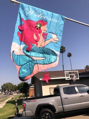 Beautiful vibrant colors, three dimensional, heavy duty burlap material. The flag holds up nicely and does not flip over with the wind.