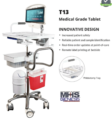 Phlebotomy Cart with Medix T13 Medical tablet.