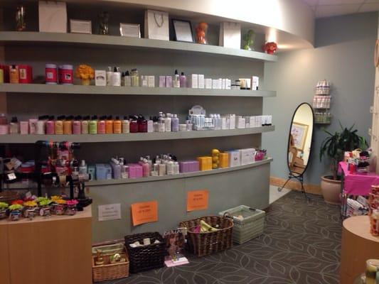 Philosophy product wall and the room entrance for manis/pedis