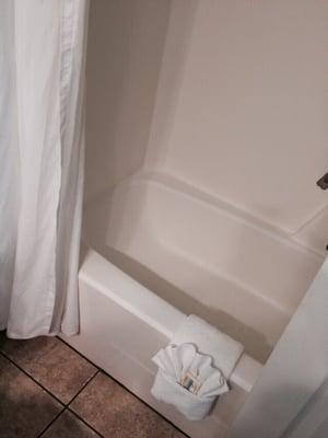 Bathtub, with specially folded washcloths.