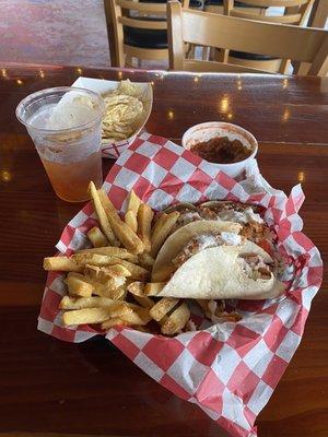 Fish taco, chips and salsa