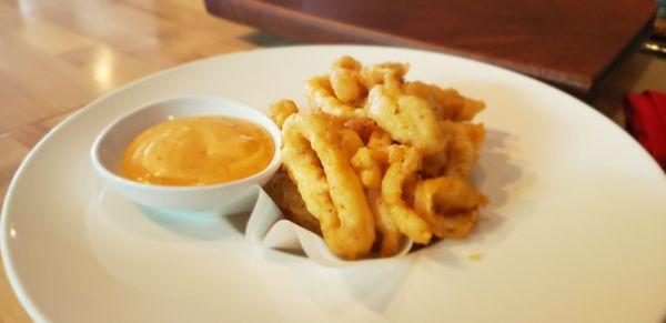 The tempura battered fried calamari