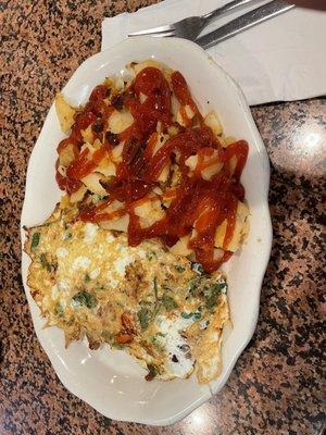 Spinach Omelette + add ons and hash browns