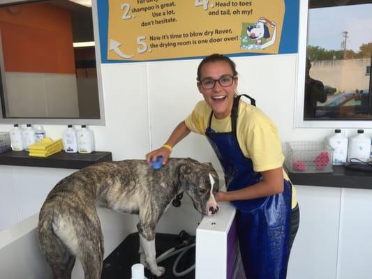 I think Mom's a little happier to be here today than her pup!