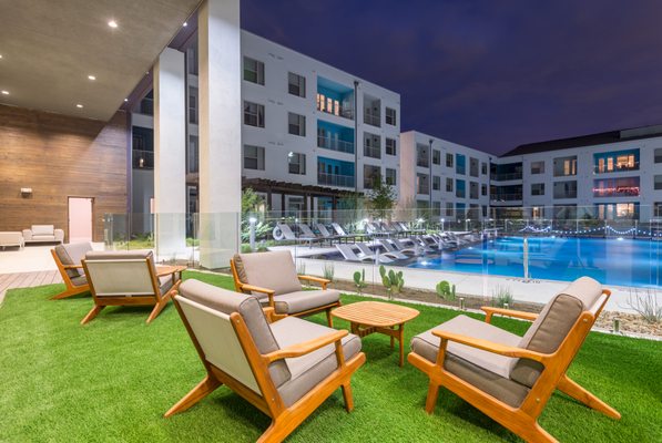 Outdoor lounging area and pool