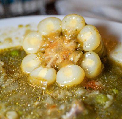 Very symmetrical and aesthetically pleasing corn in the chicken soup. I called it indigenous corn but this was totally made up.