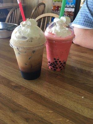 thai coffee and watermelon boba