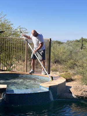 Every weekly cleaning involves a thorough scrub of all pool and spa surfaces