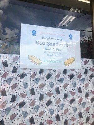 Says voted In Nassau best sandwiches - though I didn't ask or order what they were