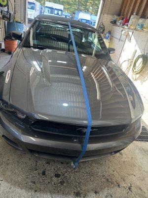 Ford Mustang came in for gloss black stripes with red