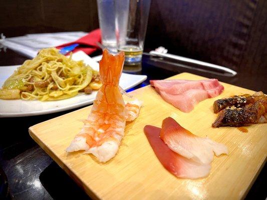 sashimi plate + Singapore Rice Noodle