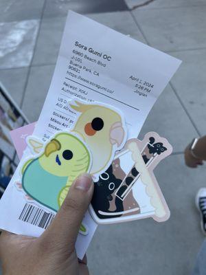 Bird and Cat-boba stickers for $13