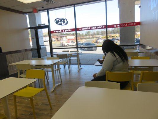 Boring dining area with no music.