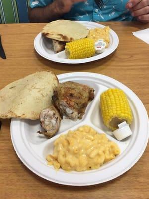 Lunch Special - Thigh and Leg plus two sides and some Pita Bread with some tasty sweet butter!