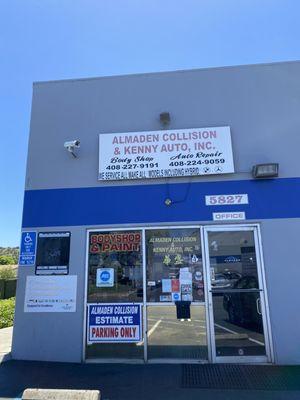 The front and office of the auto repair shop.