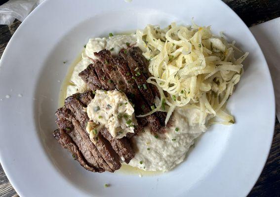 Flat Iron Steak with creamy taters and a fennel salad