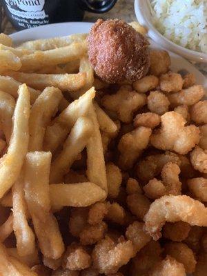 Popcorn shrimp and French fries