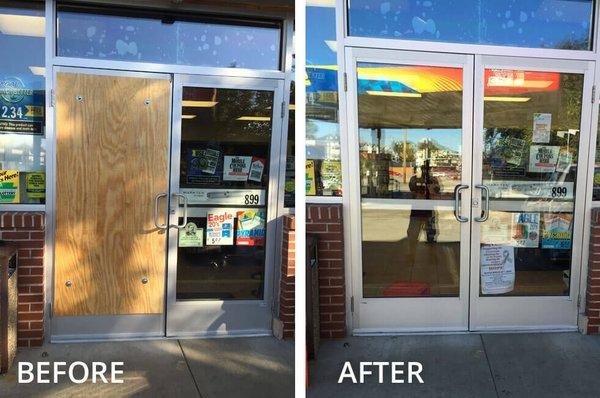 Fixed glass at convenience store in Pittsburgh.