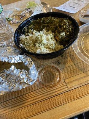 Spinach and Paneer with Basmati rice.