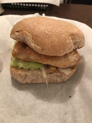 Grilled chicken sandwich served on a delicious, soft, whole wheat bun