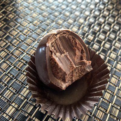 Perfect dark chocolate sea salt truffle execution!