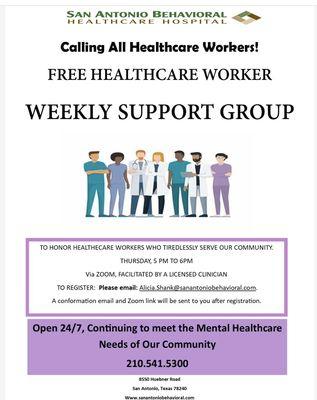 Offering a free support group to healthcare workers.