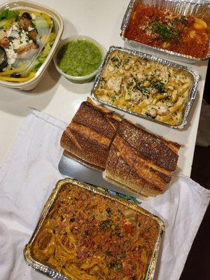 Bolognese, rosemary chicken, ravioli, and the Greek salad (with half a pint of pesto of course)