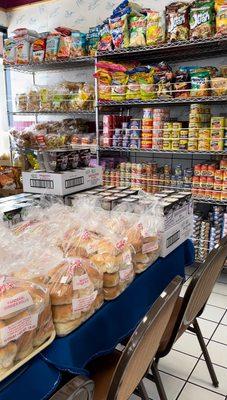 Great selection of canned goods like corned beef, pandesal, noodles and snacks