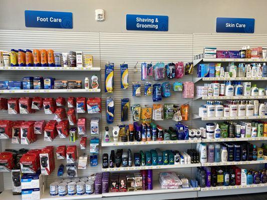 Over-the-counter products: foot care, shaving and grooming and skin care.