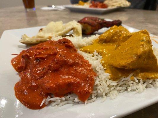 Chicken Tikka Masala, Chicken Makhani, Tandoori Chicken, and Naan