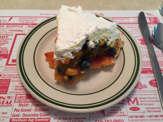 A delicious slice of peach and blueberry pie!!!!!! Best pie ever!!!!!