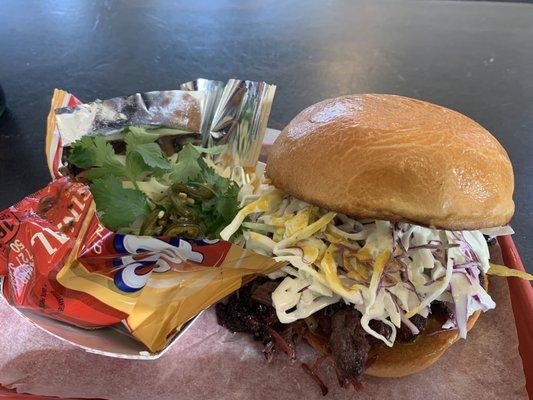 Frito pie and Beef Cheek Sammy!