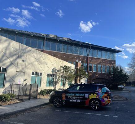 Side entrance to Kiddin' Around at Carolina Core Wellness in High Point